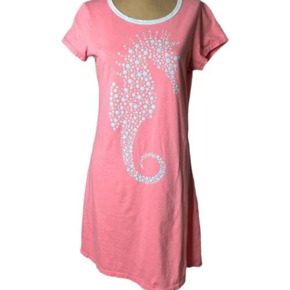 Haley and the Hound Amelia T-Shirt Dress - Seahorse - Pink and Blue - XS NWT